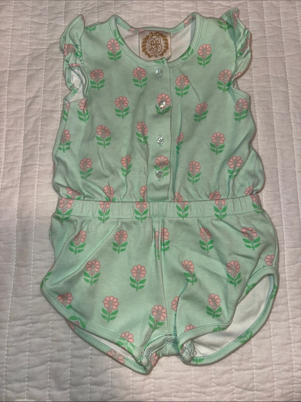 EUC TBBC Green and Pink Floral Romper Size 2T
